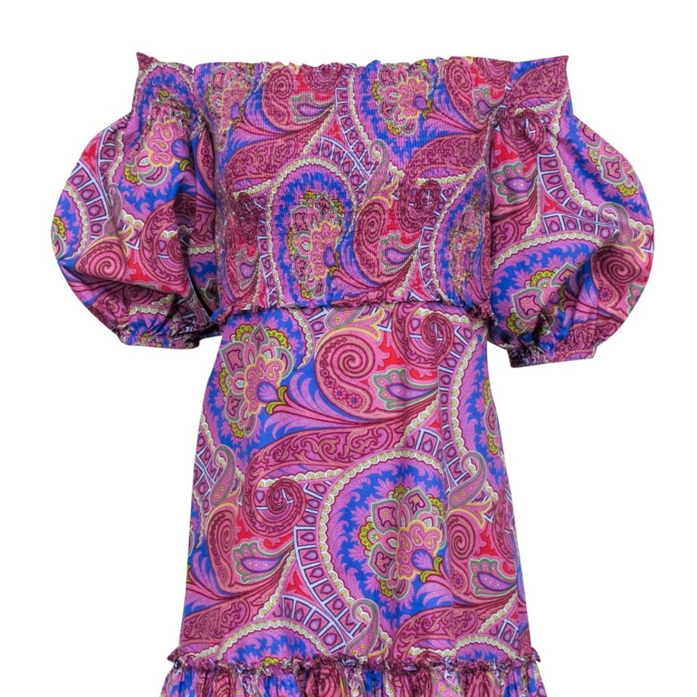 Alexis Vibrant Paisley Off-Shoulder Dress